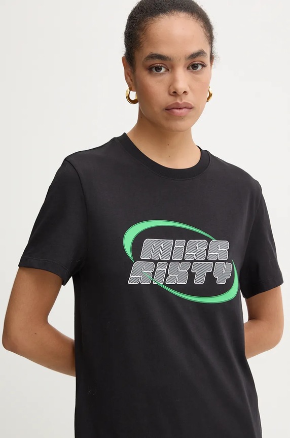 Miss Sixty t-shirt z domieszką jedwabiu czarny 6L3SJ4870000