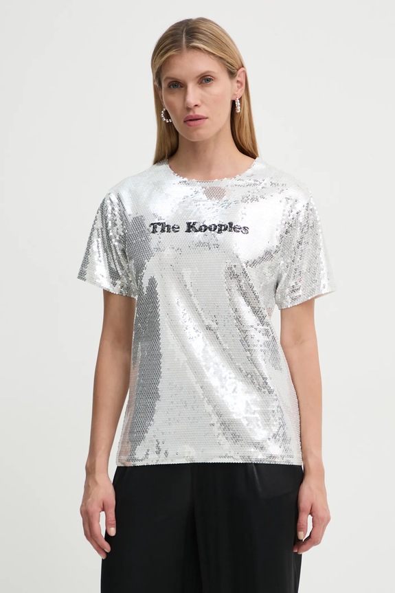The Kooples tricou imprimeu argintiu FTSC29036K