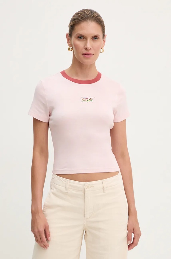 Bavlnené tričko Levi's slim ružová A8798