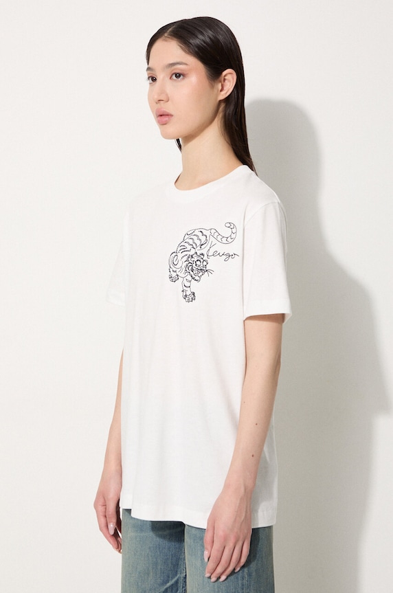 Kenzo t-shirt bawełniany Gots Star Tiger Emb Loose biały FE62TS1354SG.02