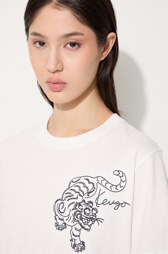 Kenzo t-shirt bawełniany Gots Star Tiger Emb Loose FE62TS1354SG.02 biały