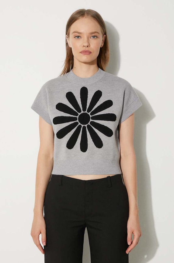 Kenzo sweter wełniany Marguerite Placed Top okrągły szary FE62PU4883CT.93