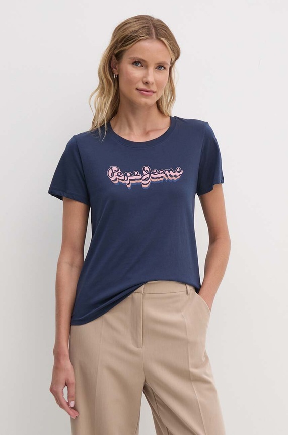 Bavlnené tričko Pepe Jeans ENARA potlač tmavomodrá PL505879