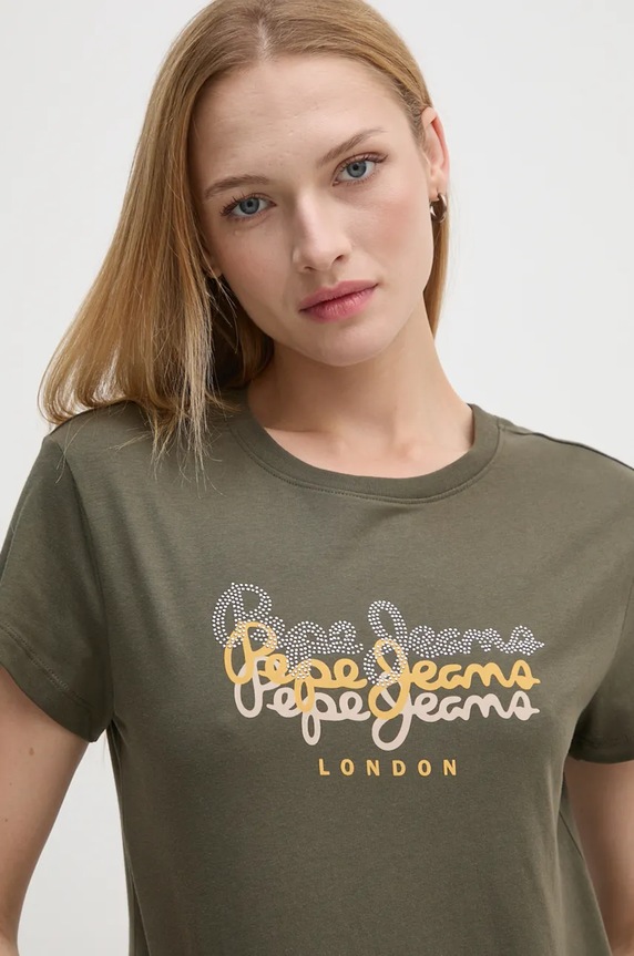 Pepe Jeans tricou din bumbac GALEY imprimeu verde PL505941