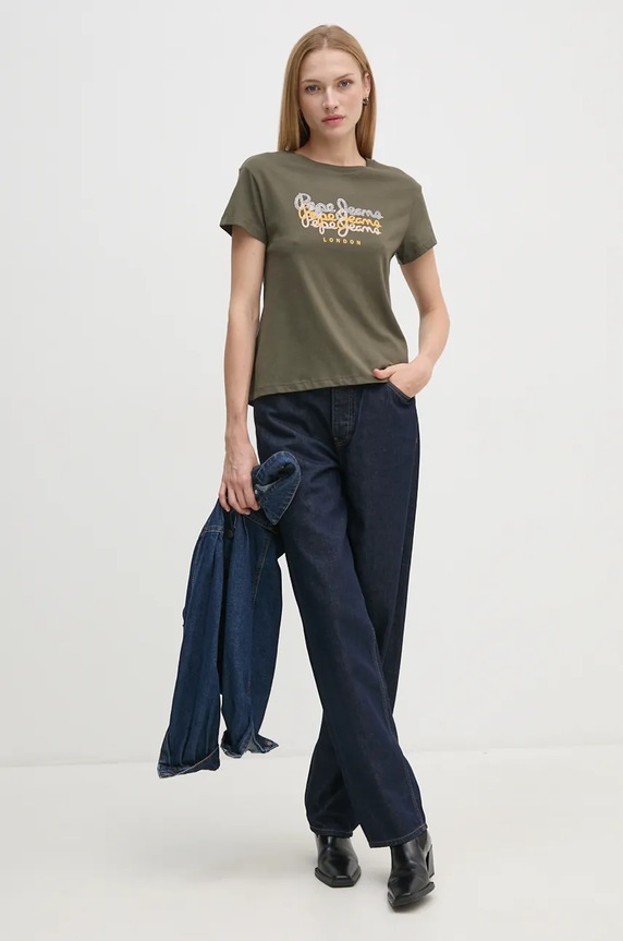 Bavlnené tričko Pepe Jeans GALEY PL505941 zelená AW24