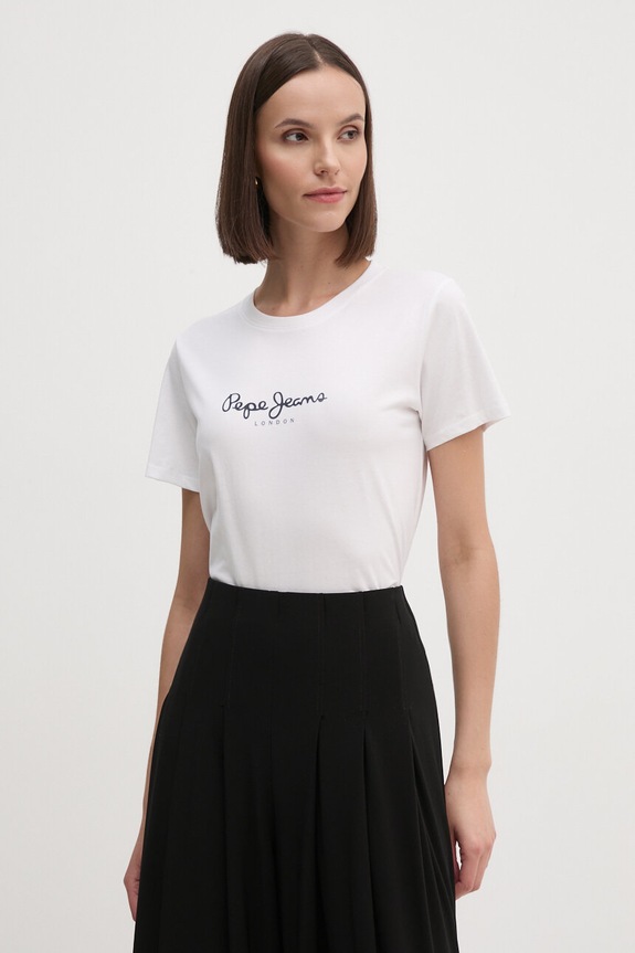 Βαμβακερό μπλουζάκι Pepe Jeans FIORE βαμβάκι λευκό PL505951