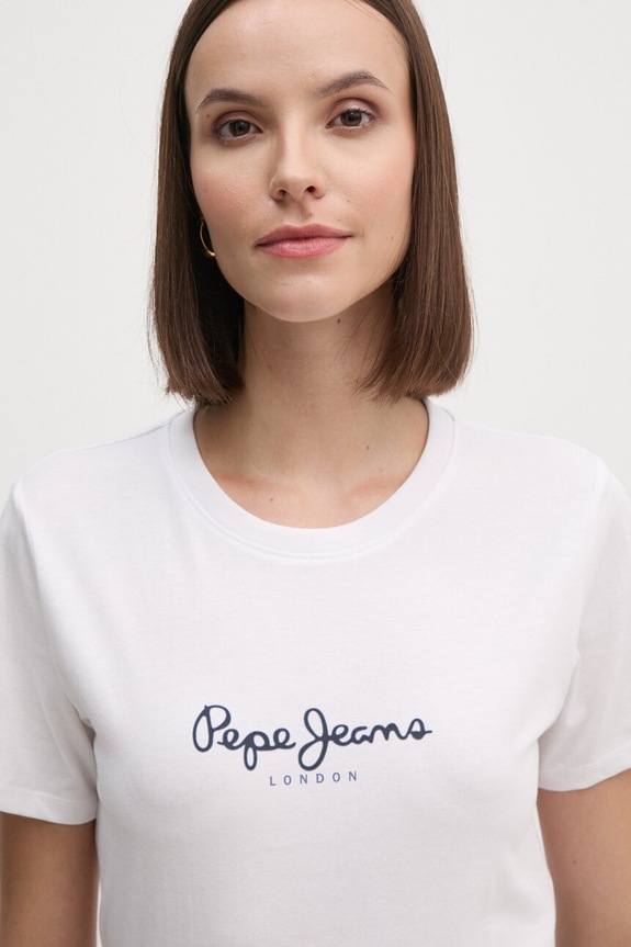 Βαμβακερό μπλουζάκι Pepe Jeans FIORE λευκό PL505951