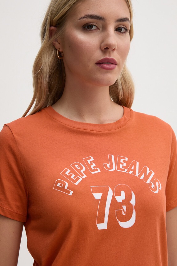 Pepe Jeans t-shirt bawełniany GIGI nadruk pomarańczowy PL505958