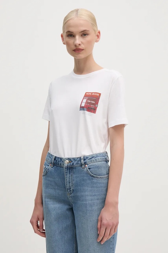Ρούχα Βαμβακερό μπλουζάκι Pepe Jeans GWENDOLYN PL505976 λευκό