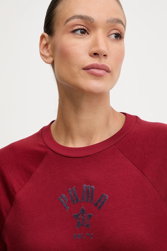 Puma t-shirt bawełniany Classics Play Paris Relaxed Tee bordowy 626808