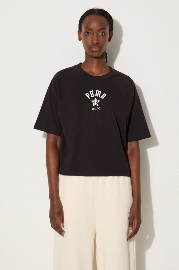 Хлопковая футболка Puma Classics Play Paris Relaxed Tee печать чёрный 626808