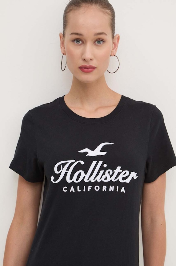 Bavlněné tričko Hollister Co. nášivka černá KI357.3284.900
