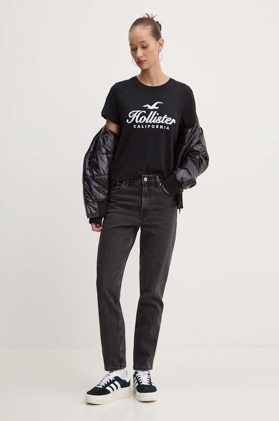 Bavlněné tričko Hollister Co. KI357.3284.900 černá AW24