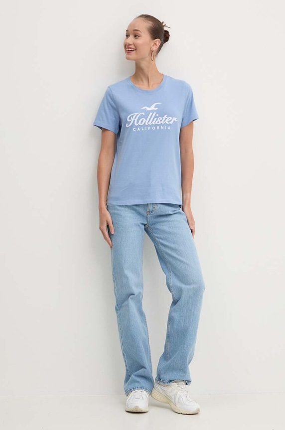Βαμβακερό μπλουζάκι Hollister Co. KI357.3285.220 μπλε AW24