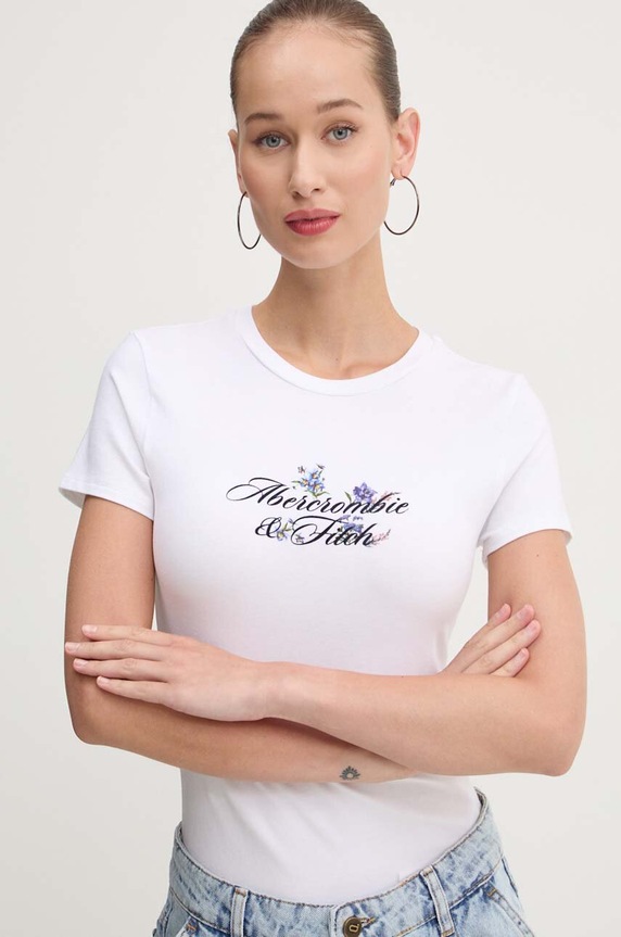 Μπλουζάκι Abercrombie & Fitch με ελαστάν λευκό KI157.4308.100