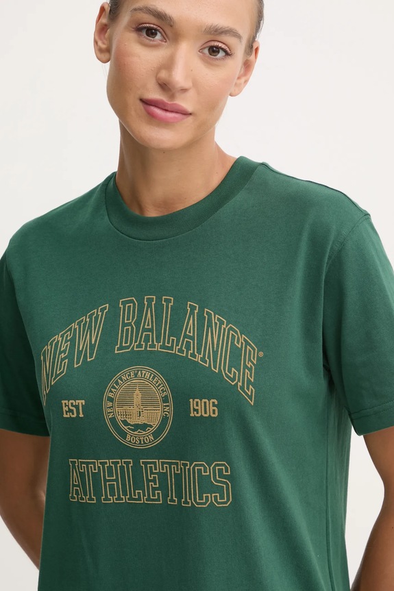 Bavlněné tričko New Balance zelená WT43548NWG