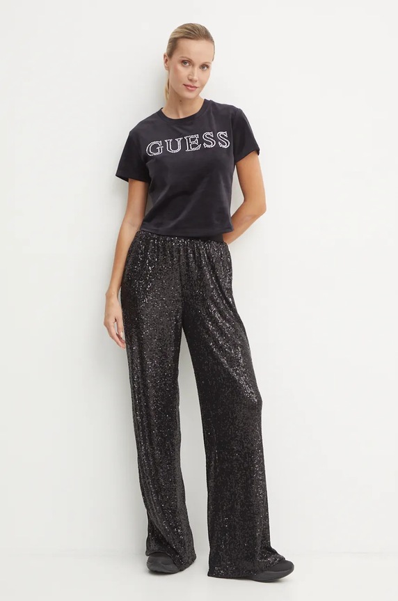Velurové tričko Guess COUTURE V4BI29.KBXI2 černá SS25