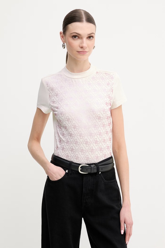 Guess t-shirt da donna con cotone applique rosa W4BI26.J1314