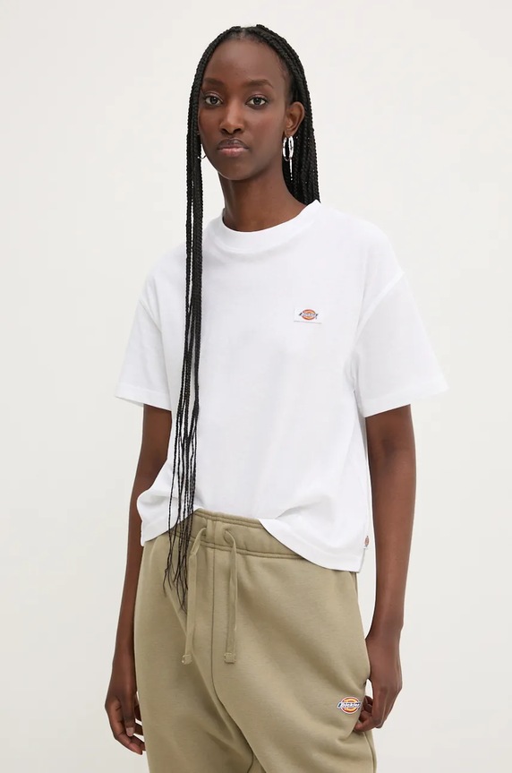 Βαμβακερό μπλουζάκι Dickies OAKPORT απλικέ λευκό DK0A4Y8L