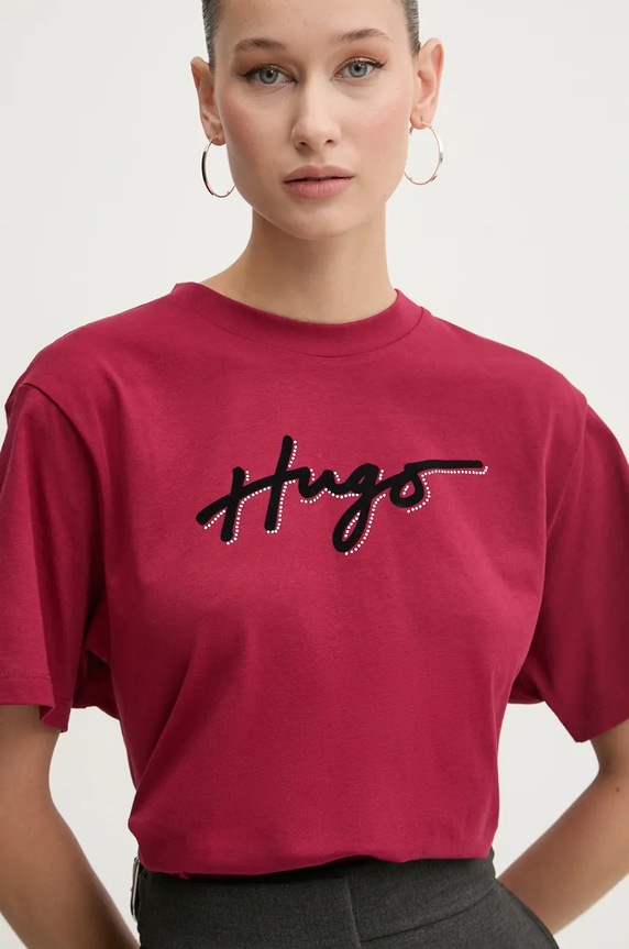 Βαμβακερό μπλουζάκι HUGO μπορντό 50528585