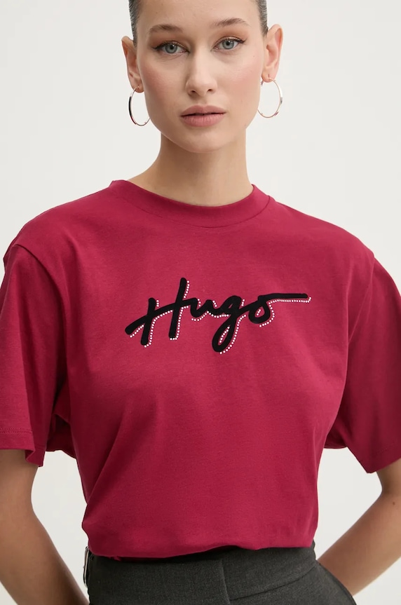 Βαμβακερό μπλουζάκι HUGO μπορντό 50528585
