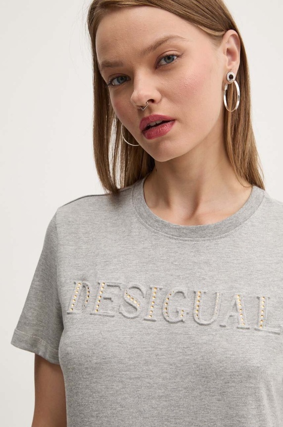 Desigual tricou din bumbac BRANDY gri 24WWTK24