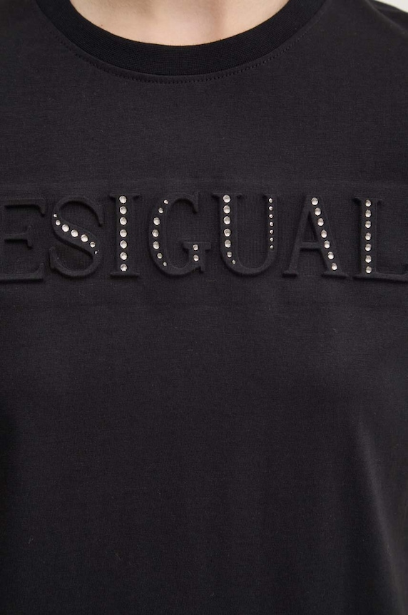 Βαμβακερό μπλουζάκι Desigual BRANDY 24WWTK24 μαύρο