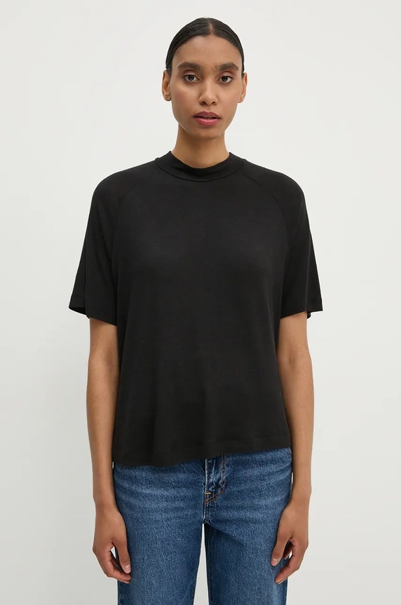 G-Star t-shirt z domieszką wełny z elastanem czarny D25051.D703