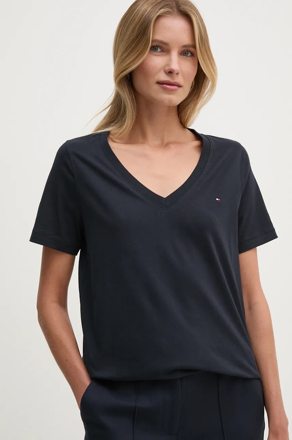 Βαμβακερό μπλουζάκι Tommy Hilfiger κανονικό σκούρο μπλε WW0WW44177