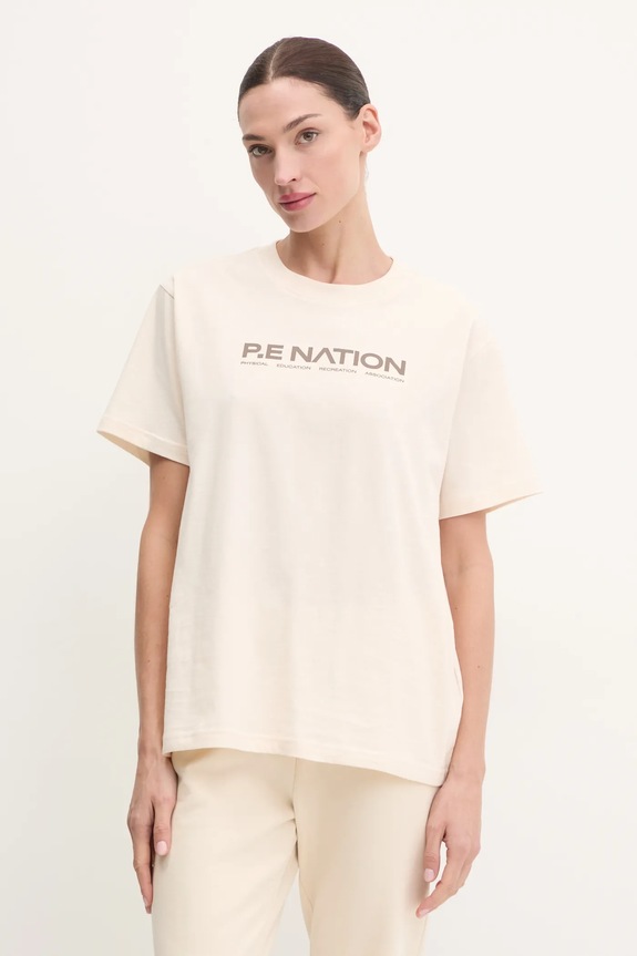 Bavlněné tričko P.E Nation Aero SS Tee potisk béžová 243T329