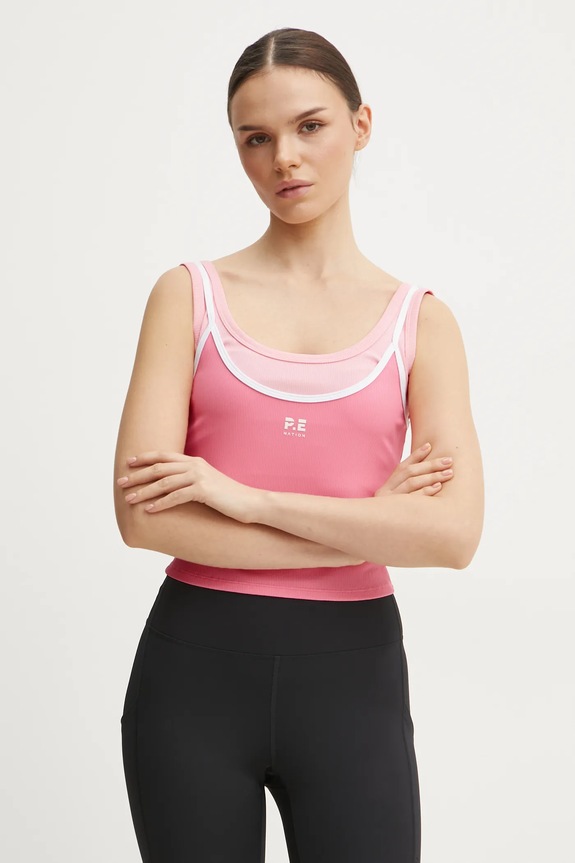 P.E Nation top de antrenament pentru femei Forward cu modele roz 243W134