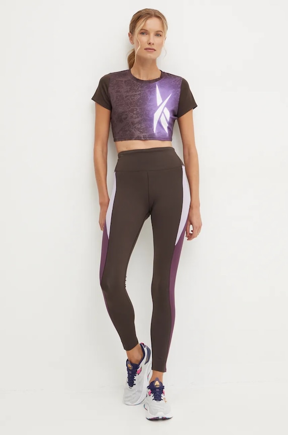 Reebok t-shirt treningowy LUX Collection 100205572 brązowy AW24