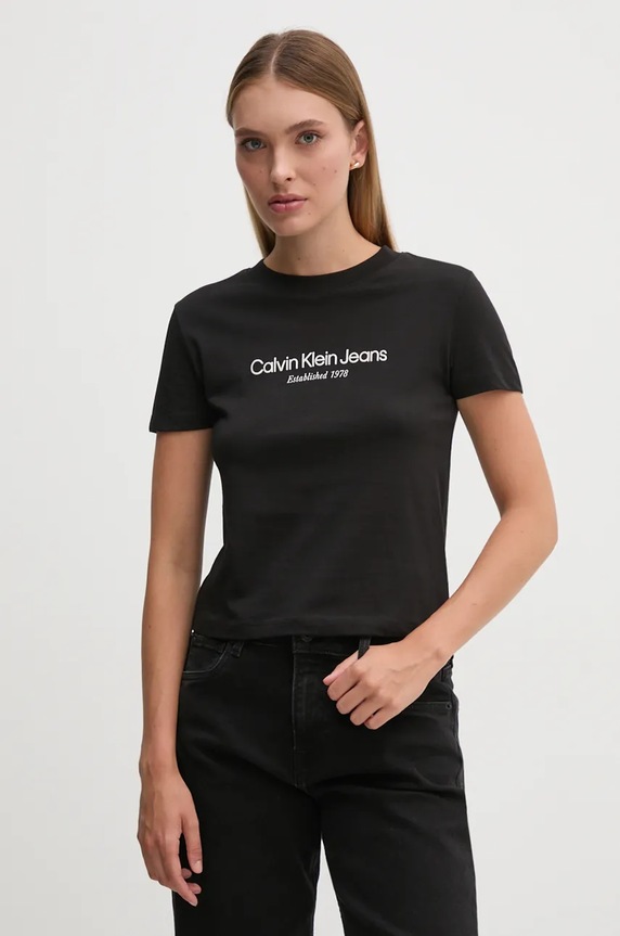 Calvin Klein Jeans pamut póló pamut fekete J20J224914