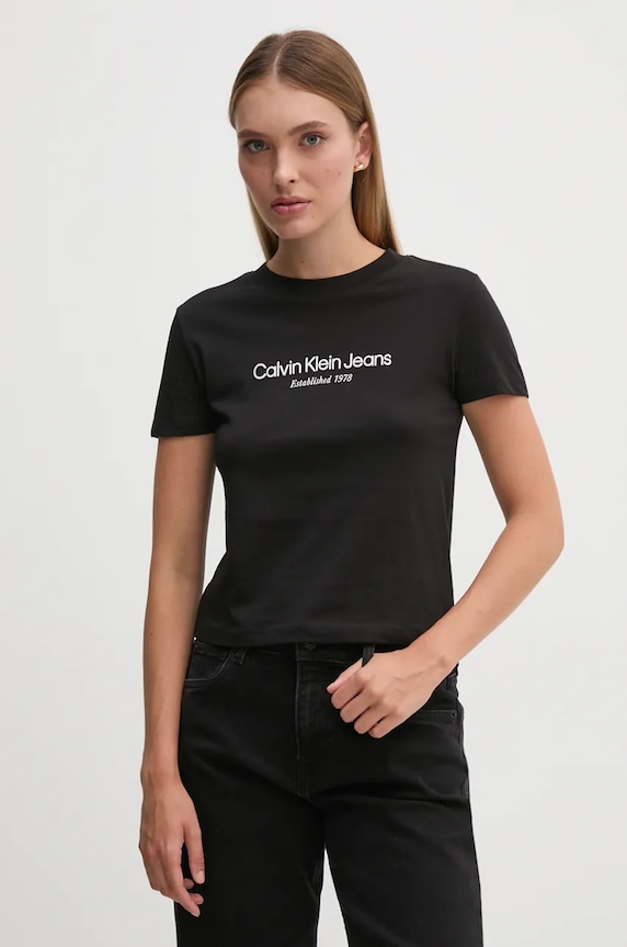 Calvin Klein Jeans pamut póló pamut fekete J20J224914
