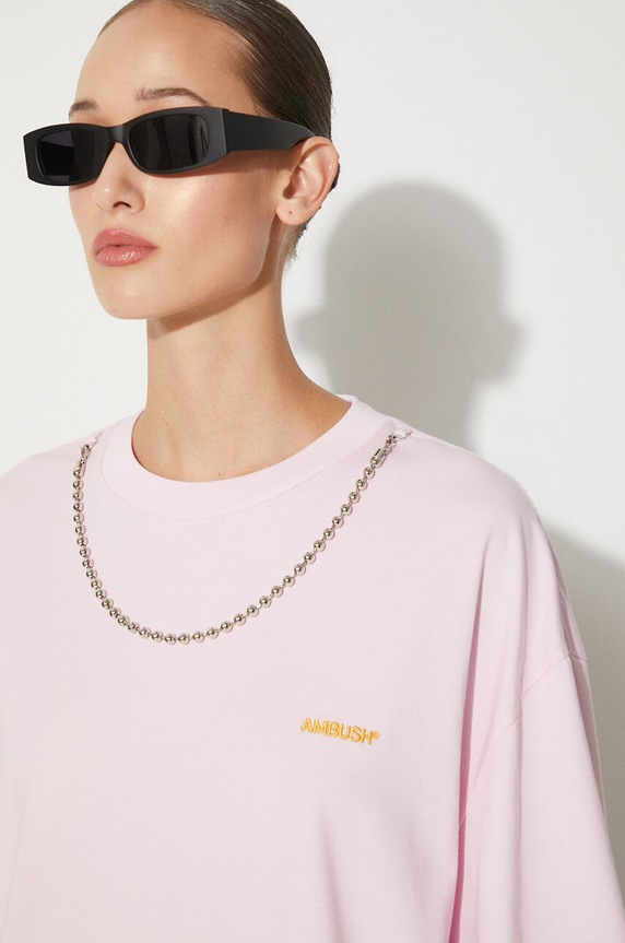 Βαμβακερό μπλουζάκι AMBUSH Ballchain BWAA04BF24JER0013616 ροζ