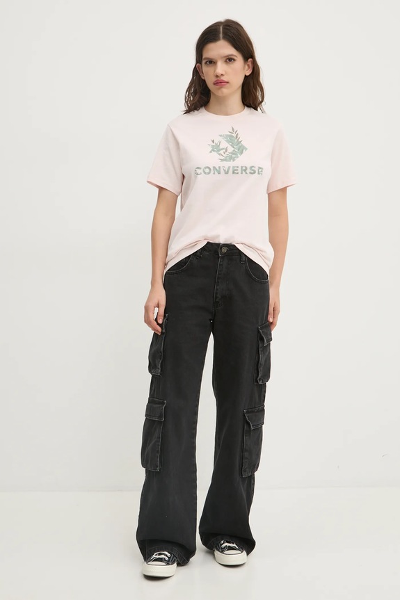 Bavlnené tričko Converse 10026755.A03 ružová AW24