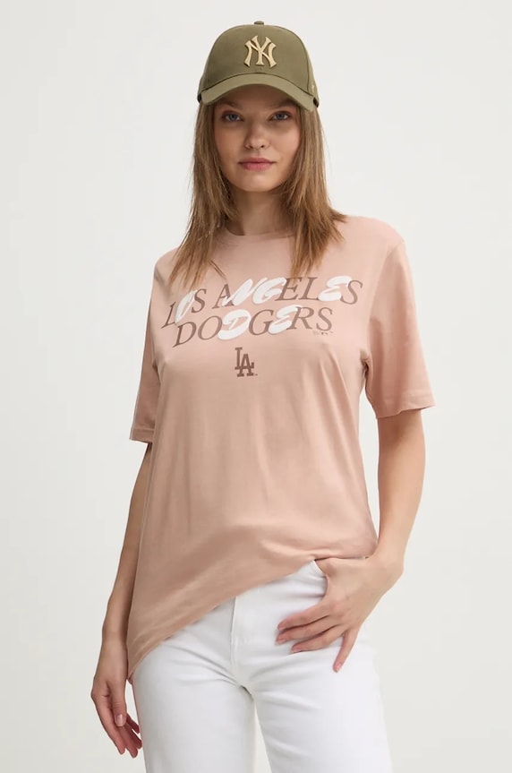 Хлопковая футболка 47 brand MLB Los Angeles Dodgers хлопок бежевый BB012TEPUFF620781O0