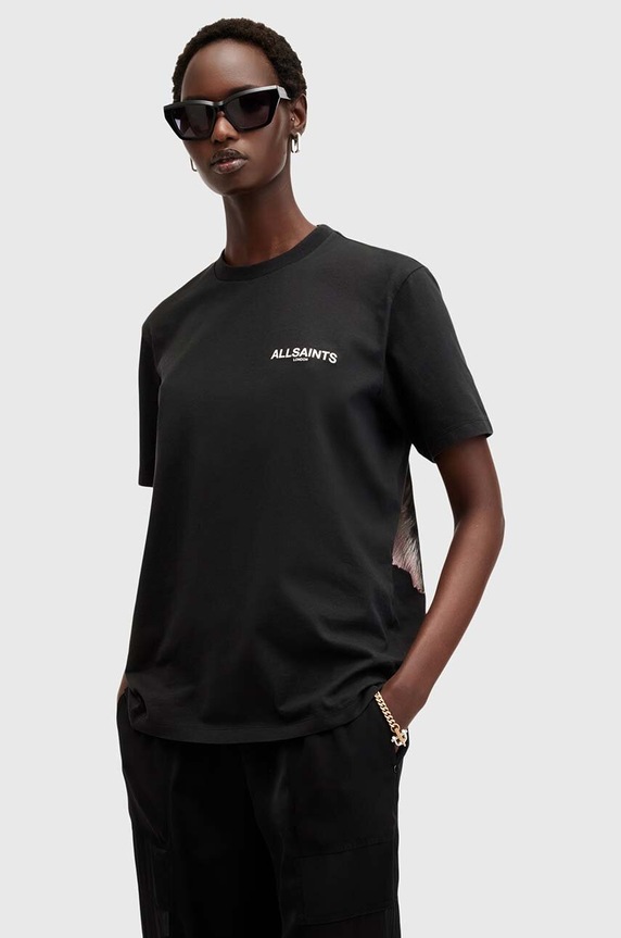 Bavlněné tričko AllSaints FLEURIR W096JB černá AW24
