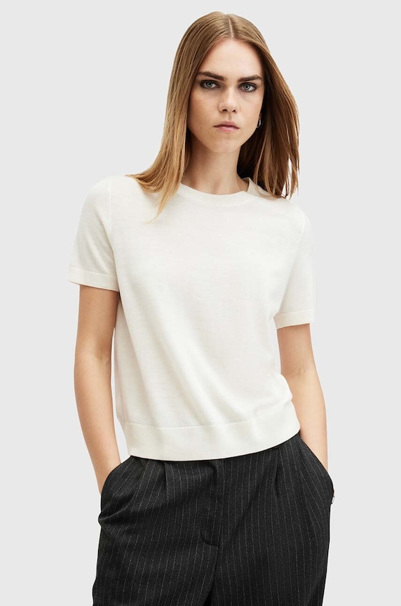 AllSaints tricou de lana BERN uni alb W108KB