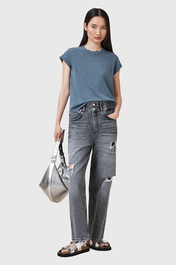 Bombažna kratka majica AllSaints ANNA modra W191JB