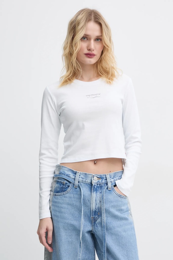 Bavlnené tričko s dlhým rukávom Levi's slim biela A8796