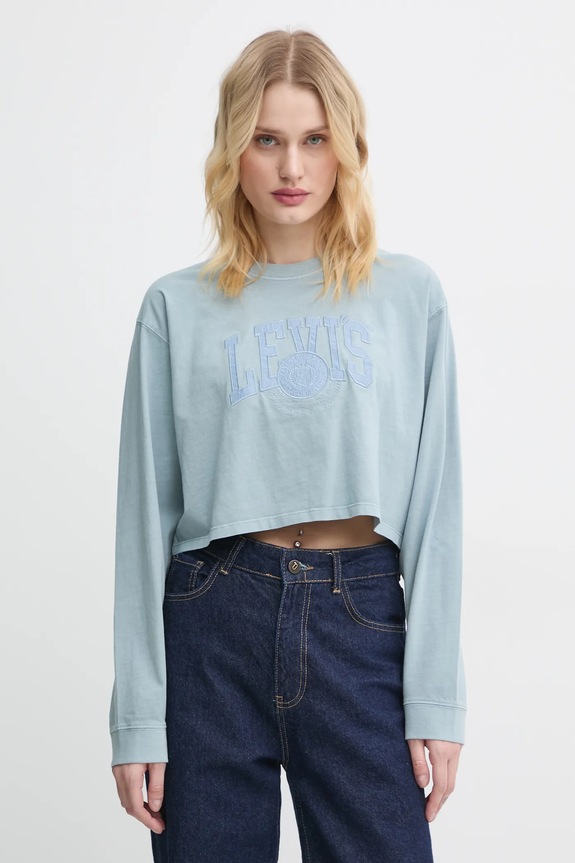 Bavlnené tričko s dlhým rukávom Levi's relaxed modrá A9418