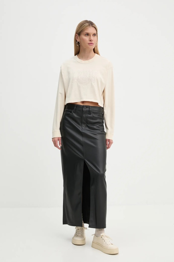 Bavlnené tričko s dlhým rukávom Levi's A9418 béžová AW24