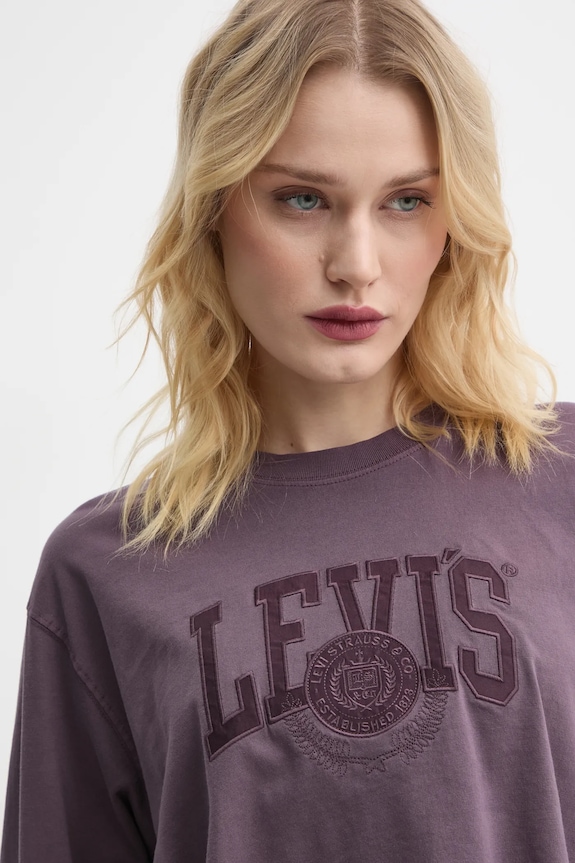 Bavlněné tričko s dlouhým rukávem Levi's fialová A9418