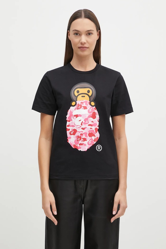 A Bathing Ape cotton t-shirt ABC CAMO MILO ON APE HEAD TEE regular black 2K80210102