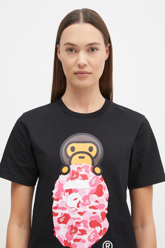A Bathing Ape cotton t-shirt ABC CAMO MILO ON APE HEAD TEE black 2K80210102