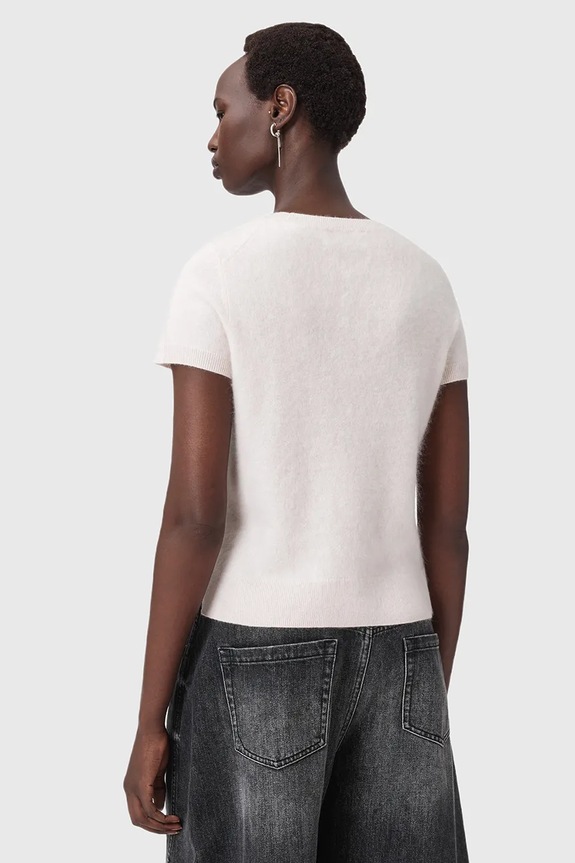 AllSaints tricou din cașmir REBEL TEE roz W118KB