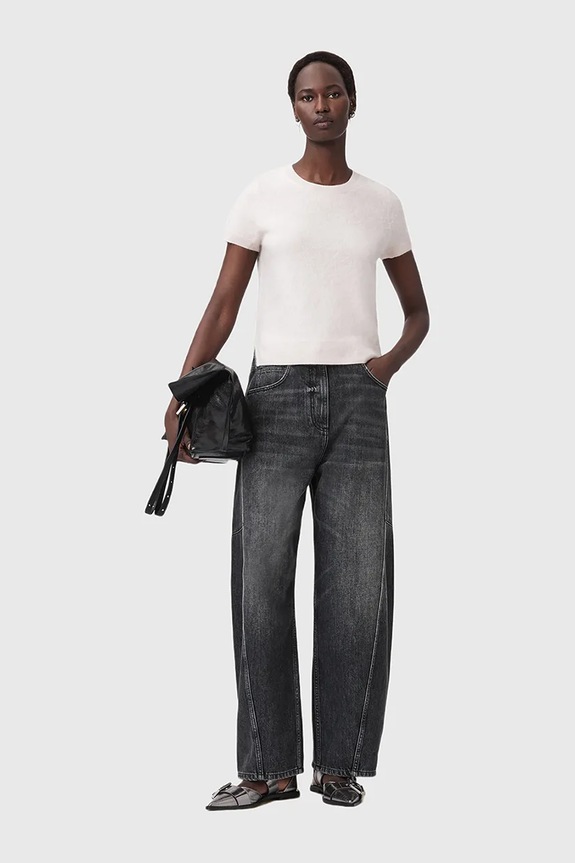 AllSaints tricou din cașmir REBEL TEE W118KB roz