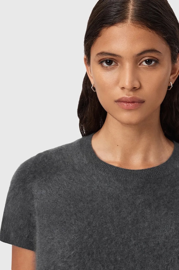 AllSaints tricou din cașmir REBEL TEE W118KB gri AW25