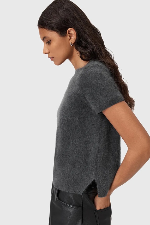 Îmbrăcăminte AllSaints tricou din cașmir REBEL TEE W118KB gri